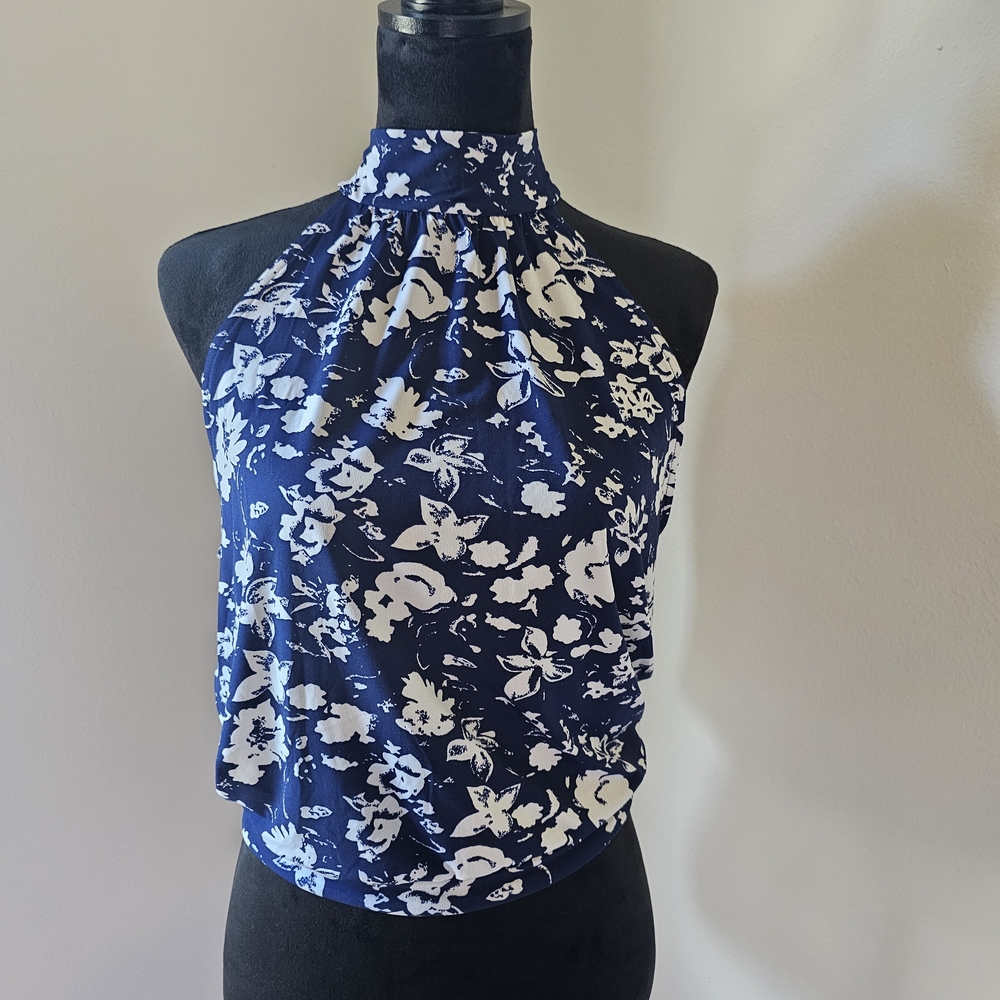 West Kei Blue and White Floral Smocked Top